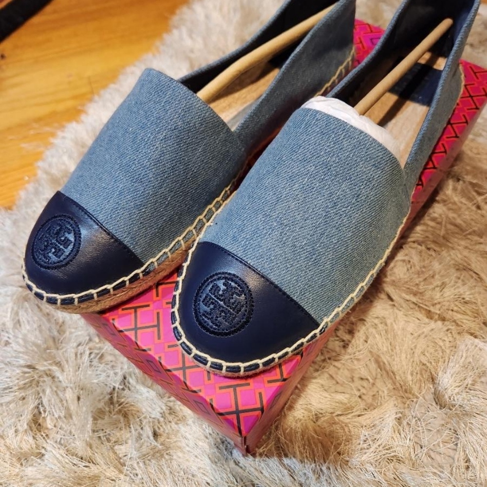 Royal Navy Leather & Denim Espadrilles Tory Burch